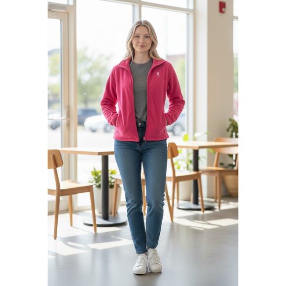 Browning Hot Pink Fleece Full Zip Jacket Buckmark Logo Size XL - Picture 3 of 11